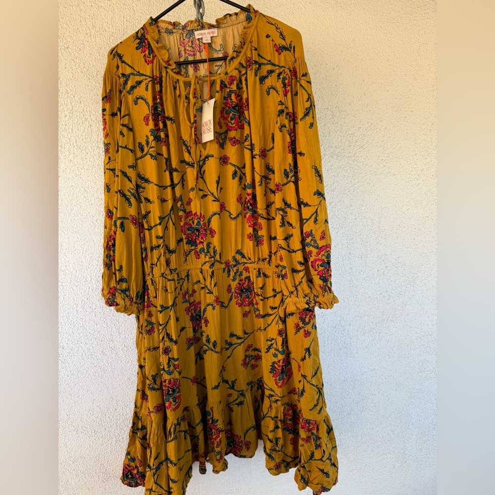 NWT Yellow floral Knox Rose 2x long sleeve dress